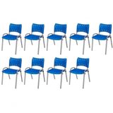 Cadeira Iso Base Cinza Escola, Escritório Azul Kit 9 Un