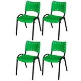 Cadeira Iso Base Preto Escola, Escritório Verde - Kit 4 Un