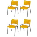 Cadeira Iso Base Cinza Escola, Escritório Amarelo - Kit 4 Un