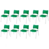 Cadeira Iso Base Branco Escola, Escritório Verde Kit 9 Un