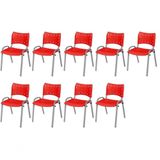 Cadeira Iso Base Cinza Escola, Escritório Vermelho Kit 9 Un