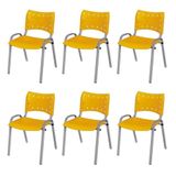 Cadeira Iso Base Cinza Escola, Escritório Amarelo Kit 6 Un