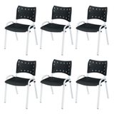 Cadeira Iso Base Branco Escola, Escritório Preto Kit 6 Un