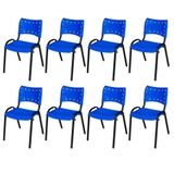 Cadeira Iso Base Preto Escola, Escritório Azul Kit 8 Un