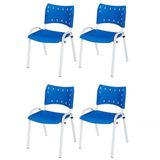 Cadeira Iso Base Branco Escola, Escritório Azul - Kit 4 Un