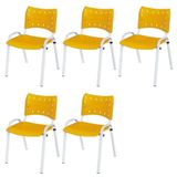 Cadeira Iso Base Branco Escola, Escritório Amarelo Kit 5 Un