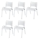 Cadeira Iso Base Branco Escola, Escritório Branco Kit 5 Un