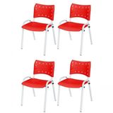 Cadeira Iso Base Branco Escola, Escritório Vermelho Kit 4 Un