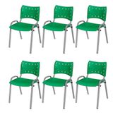 Cadeira Iso Base Cinza Escola, Escritório Verde Kit 6 Un