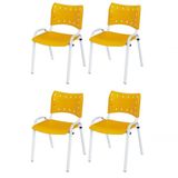 Cadeira Iso Base Branco Escola, Escritório Amarelo Kit 4 Un