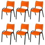 Cadeira Iso Base Preto Escola, Escritório Laranja Kit 6 Un
