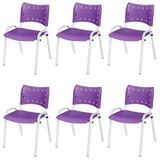 Cadeira Iso Base Branco Escola, Escritório Violeta Kit 6 Un