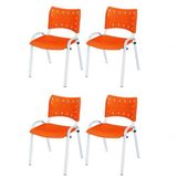 Cadeira Iso Base Branco Escola, Escritório Laranja Kit 4 Un