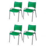 Cadeira Iso Base Cinza Escola, Escritório Verde - Kit 4 Un