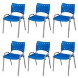 Cadeira Iso Base Cinza Escola, Escritório Azul Kit 6 Un