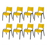 Cadeira Iso Base Preto Escola, Escritório Amarelo Kit 8 Un