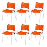 Cadeira Iso Base Branco Escola, Escritório Laranja Kit 6 Un