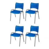 Cadeira Iso Base Cinza Escola, Escritório Azul - Kit 4 Un