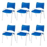 Cadeira Iso Base Branco Escola, Escritório Azul Kit 6 Un