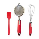 Kit Cozinha Pincel Silicone Peneira Em Inox E Batedor