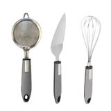 Kit Cozinha - Peneira Inox Espátula E Batedor Cinza