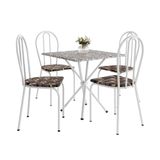 Conjunto De Mesa Quadrada Com Tampo Granito E 4 Cadeiras Léia Revestimento Sintético Branco E Palha