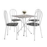 Conjunto De Mesa Quadrada Com Tampo Granito E 4 Cadeiras Léia Revestimento Sintético Branco E Silver
