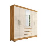 Guarda-roupa Casal Com Espelho Ópera 6 Portas 4 Gavetas Cinamomo E Off White
