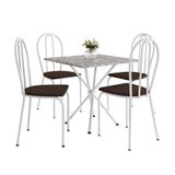 Conjunto De Mesa Quadrada Com Tampo Granito E 4 Cadeiras Léia Revestimento Sintético Branco E Cacau