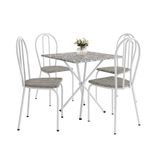 Conjunto De Mesa Quadrada Com Tampo Granito E 4 Cadeiras Léia Revestimento Sintético Branco E Grafiato
