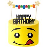 Cake Topper Building Blocks Star Flag Banners Festa De Aniversário
