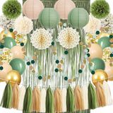 Kit De Decoração De Festa Sage Green Gold 45 Unidades Para Casamento