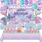 Suprimentos Para Festas De Aniversário Mermaid 154 Unidades Com Pano De Fundo E Talheres