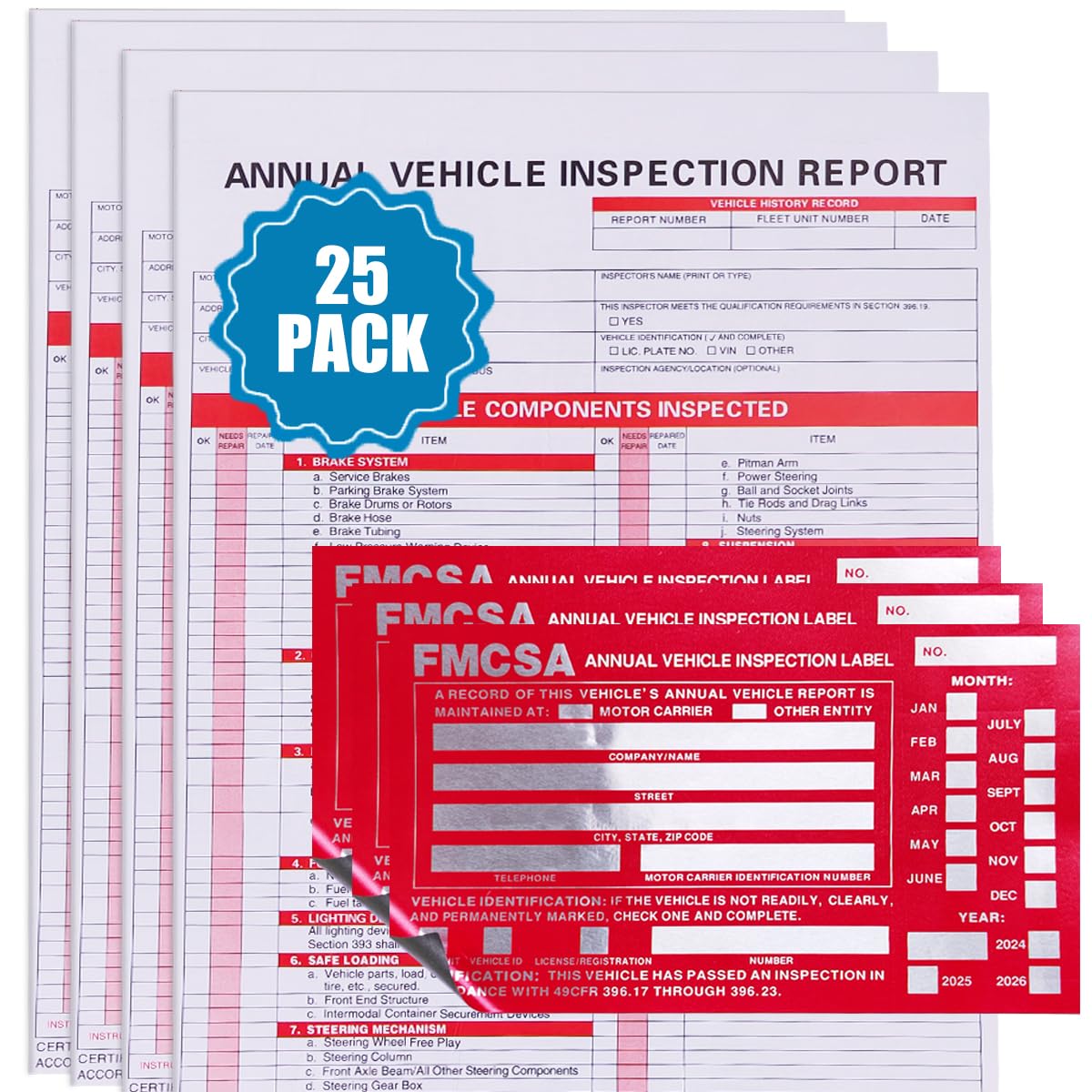 Formulários E Adesivos De Inspeção Do Dot, Pacote Com 25