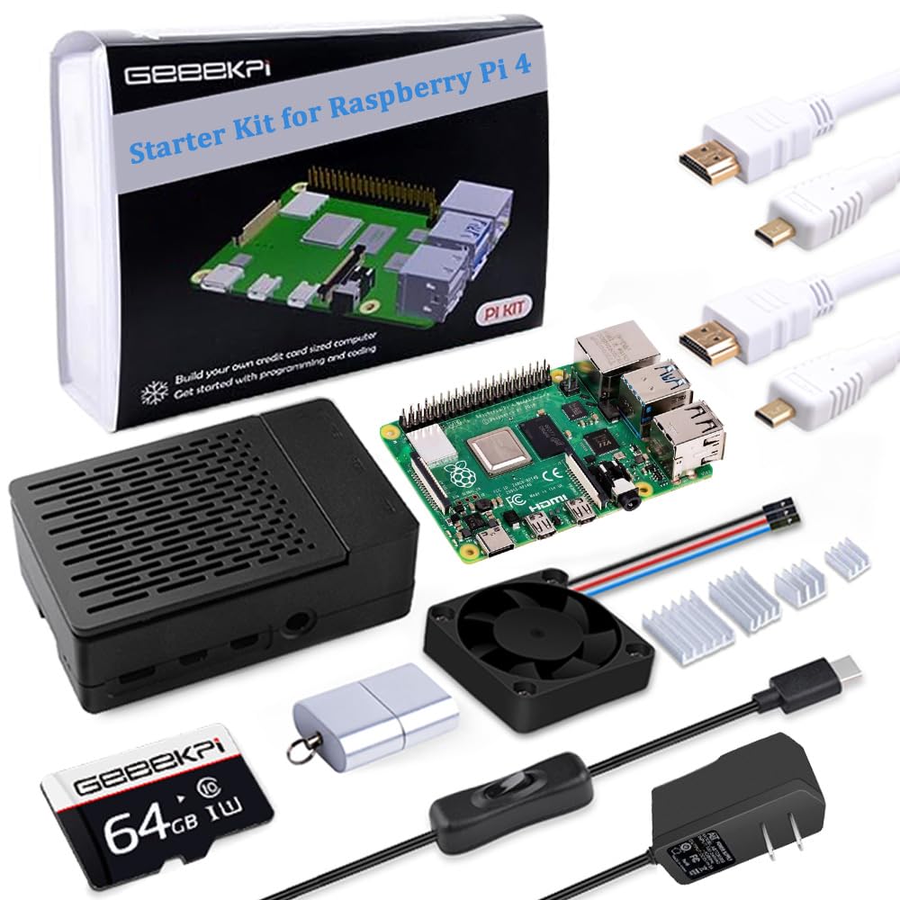 Kit Inicial Geeekpi Para Raspberry Pi 4 De 4 Gb Com Estojo, Cartão De 64 Gb