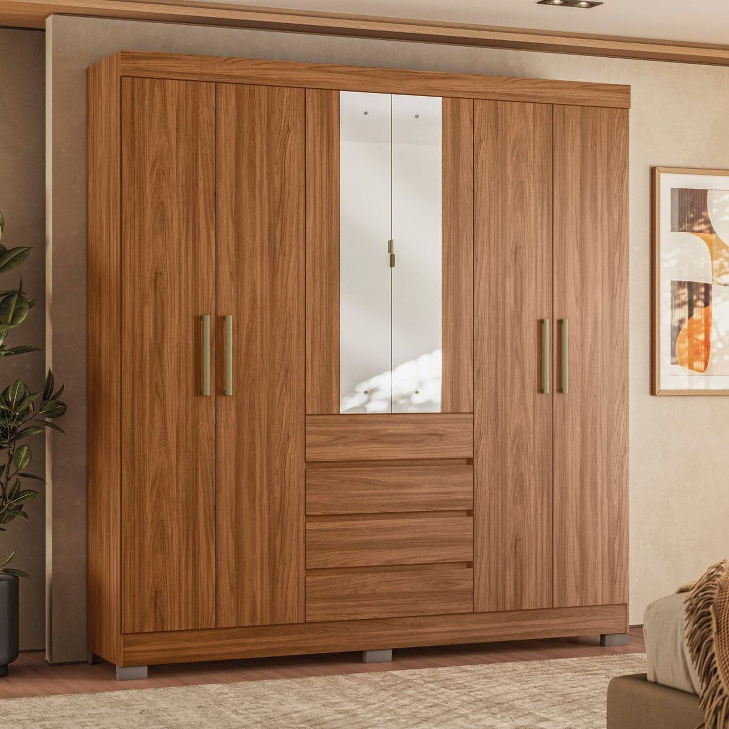 Guarda-roupa Casal 6 Portas 201cm X 217cm Ópera Nogueira Touch