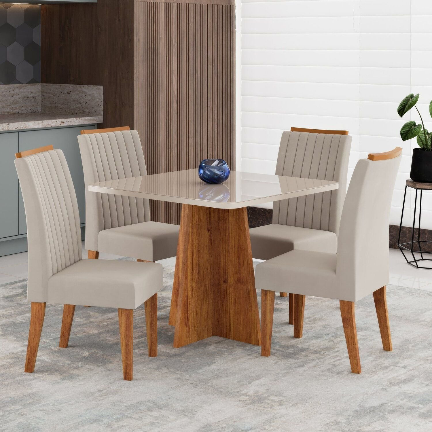 Conjunto Para Sala De Jantar Com 4 Cadeiras Absolut Mel/bege/off White