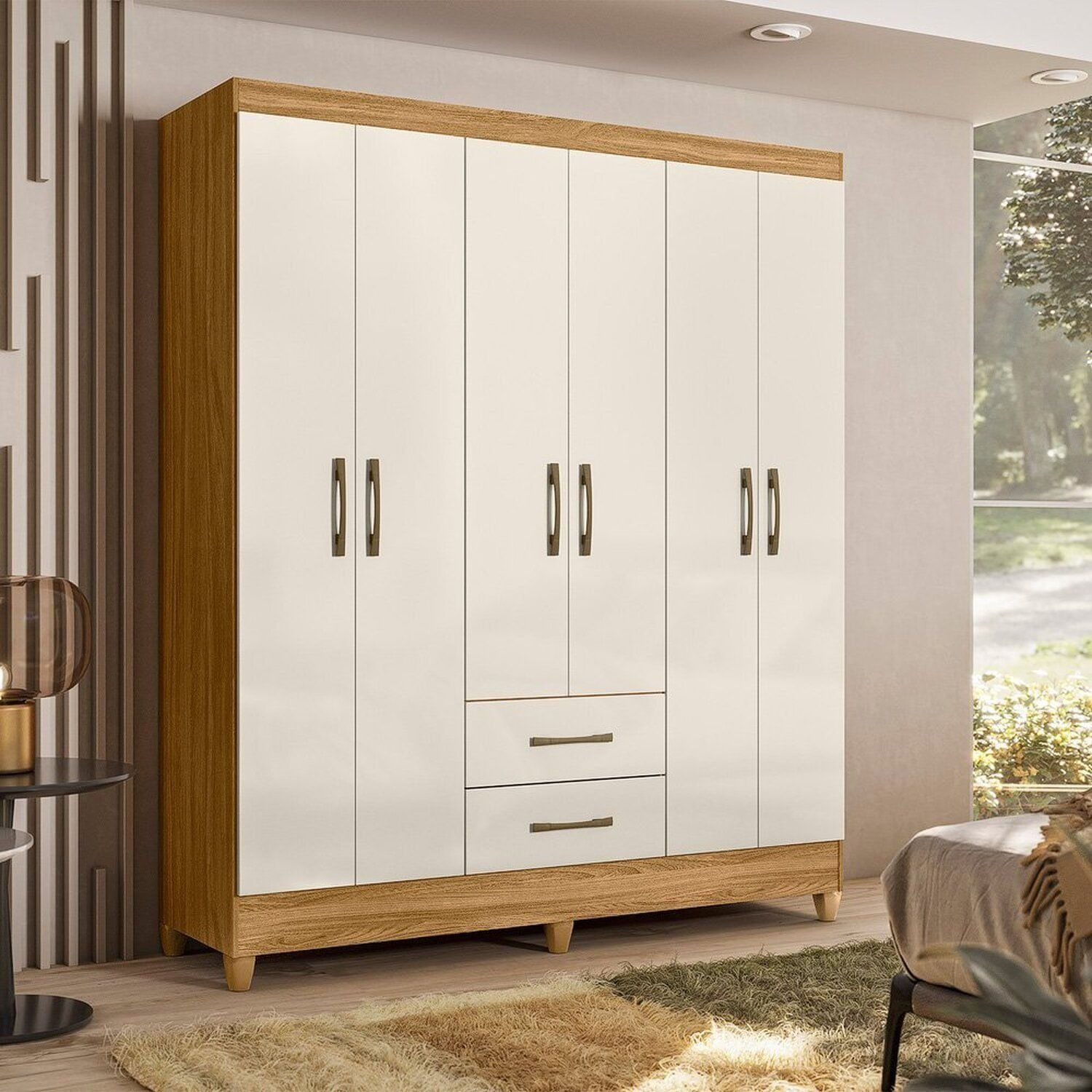 Guarda-roupa Casal 6 Portas E 2 Gavetas E Pés Panamá