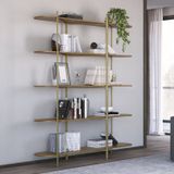 Estante Para Livros 5 Prateleiras Gaia Espresso Móveis Carvalho/ Dourado