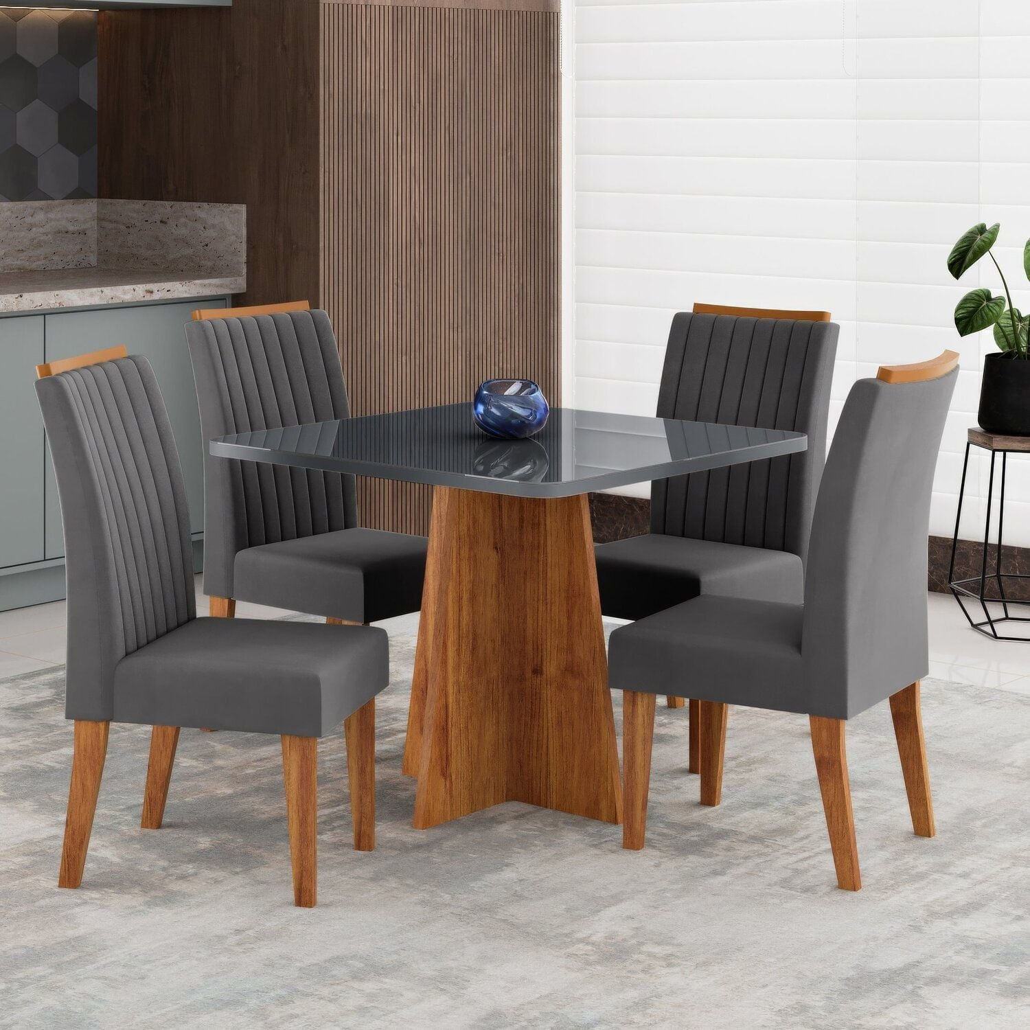 Conjunto Para Sala De Jantar Com 4 Cadeiras Absolut Mel / Cinza