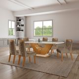 Conjunto Sala De Jantar Mesa Com Tampo De Vidro Safira 6 Cadeiras Atena Castanho/ Cinamomo/pena /caramelo