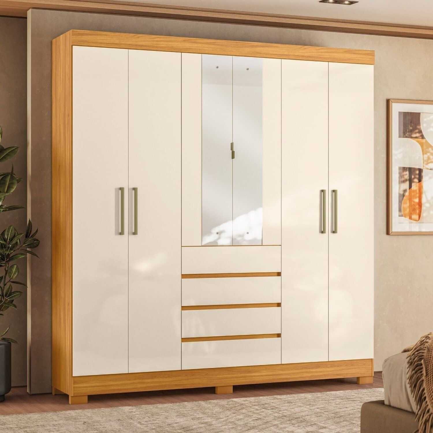 Guarda-roupa Casal 6 Portas 217cm X 201cm Ópera Cinamon/off-white