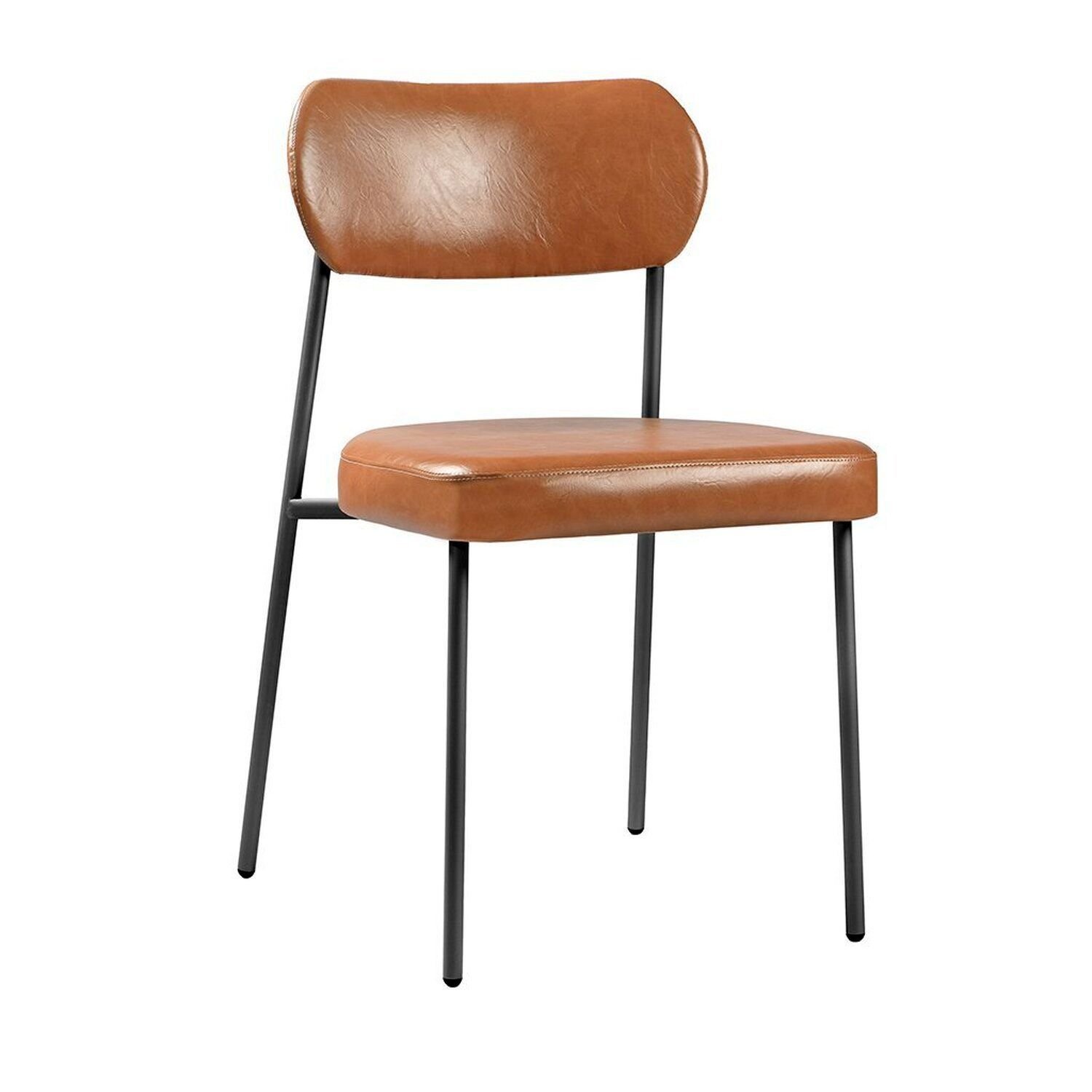 Cadeira Para Sala De Jantar Couro Sintético Design Aço Carbono Lavinia Marrom/preto