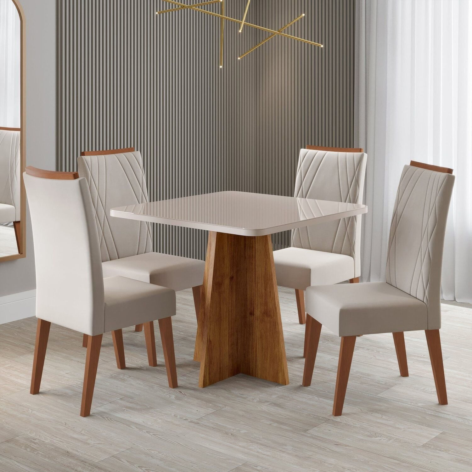 Conjunto Para Sala De Jantar Com 4 Cadeiras Malva Bege/mel