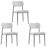 Kit 3 Cadeiras Para Sala De Jantar Tecido Bouclê Design Aço Carbono Lavinia Cinza/preto