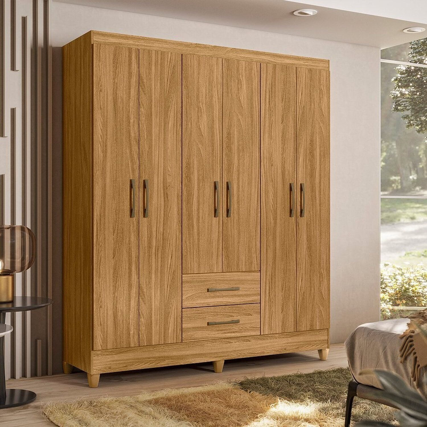 Guarda-roupa Casal 6 Portas E 2 Gavetas E Pés Panamá