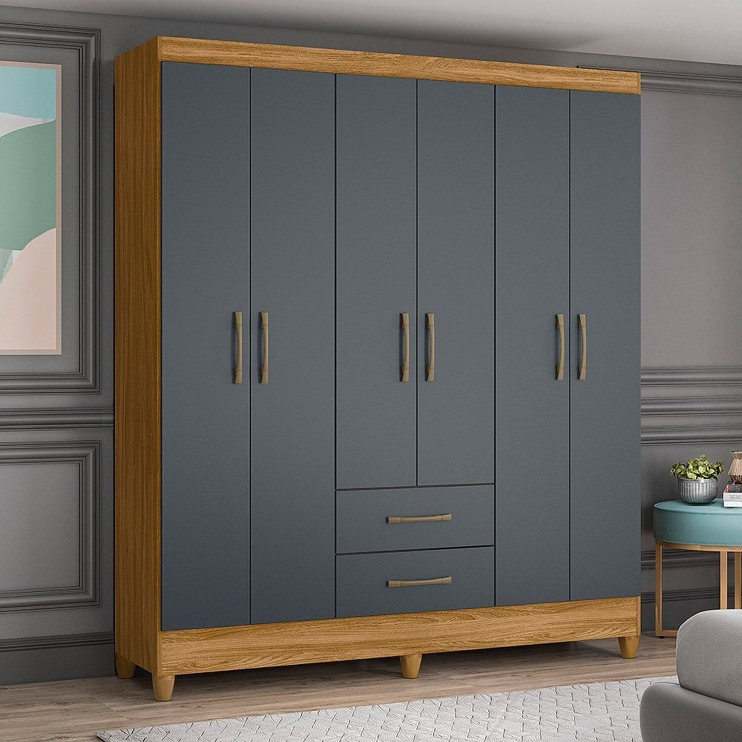 Guarda-roupa Casal 6 Portas E 2 Gavetas E Pés Panamá