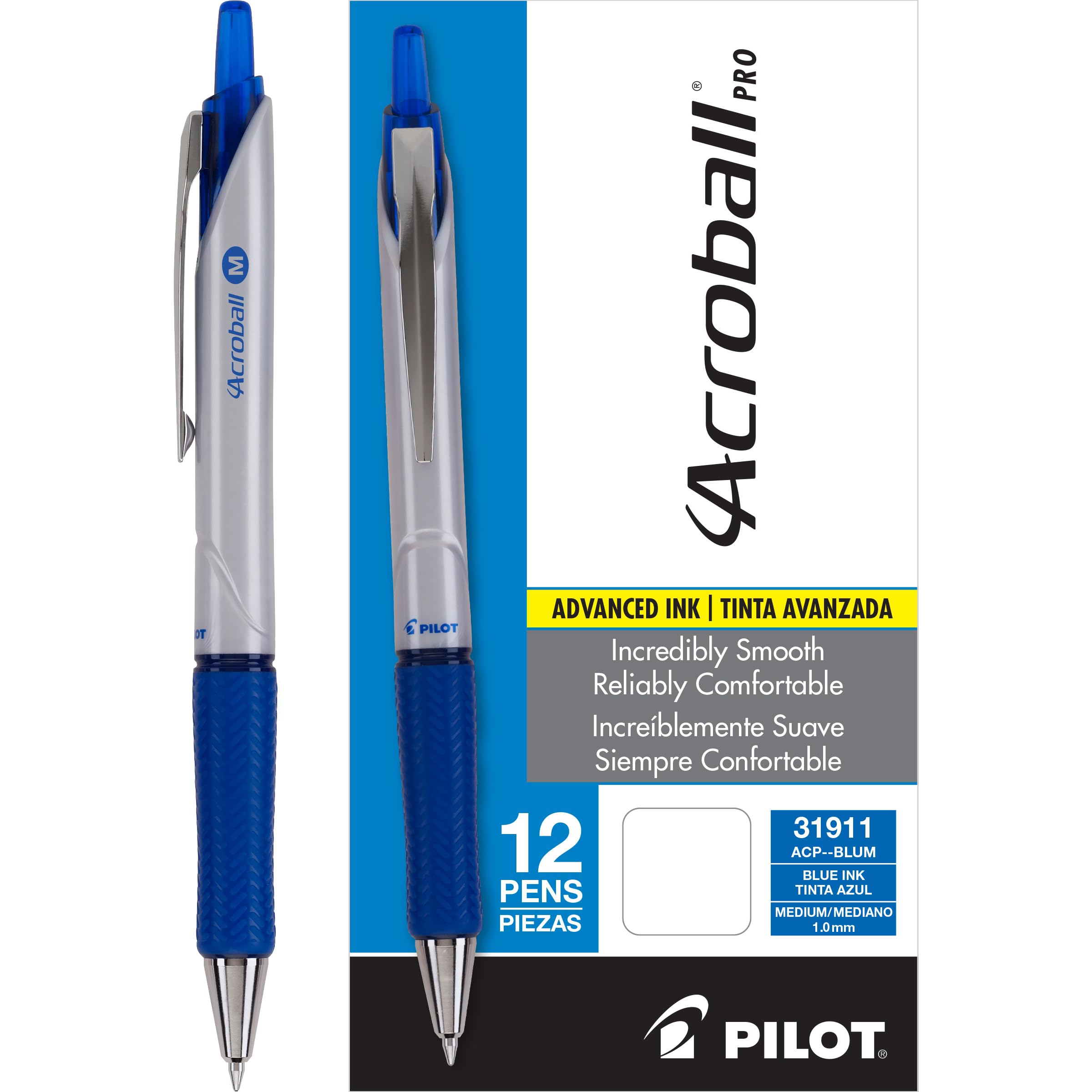 Canetas Esferográficas Pilot Acroball Pro Blue Ink, Pacote Com 12