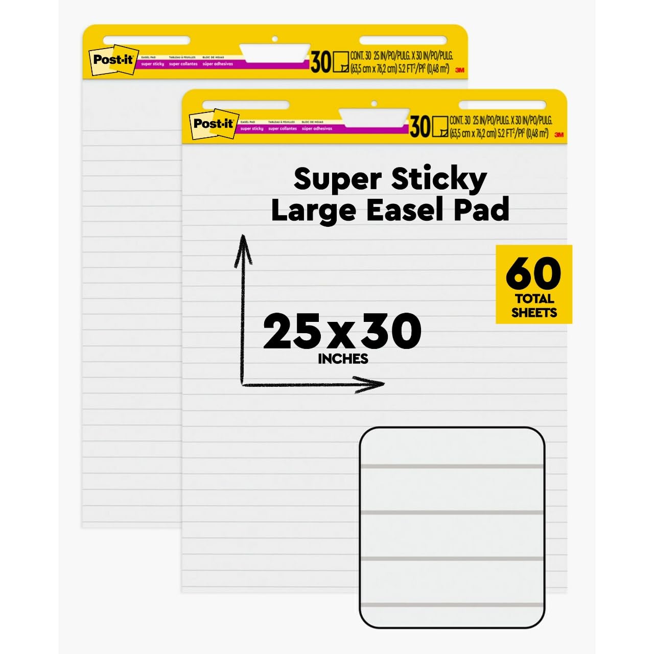 Easel Pad Post-it Super Sticky 25x30cm, 30 Folhas E 2 Almofadas