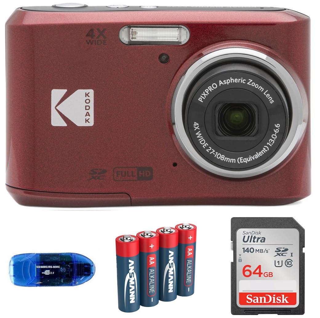 Câmera Digital Kodak Pixpro Fz45 Com Cartão De Memória Sdxc De 64 Gb (vermelho)